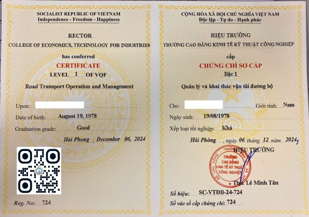 Khoá học Sơ cấp khai thác và quản lý vận tải đường bộ