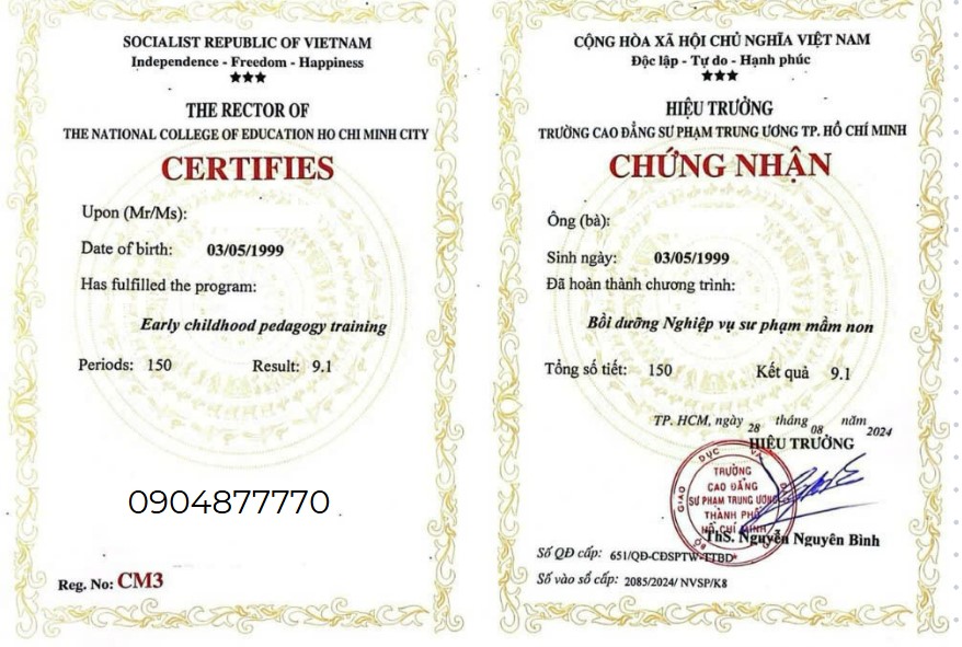 Chứng chỉ nghiệp vụ sư phạm mầm non